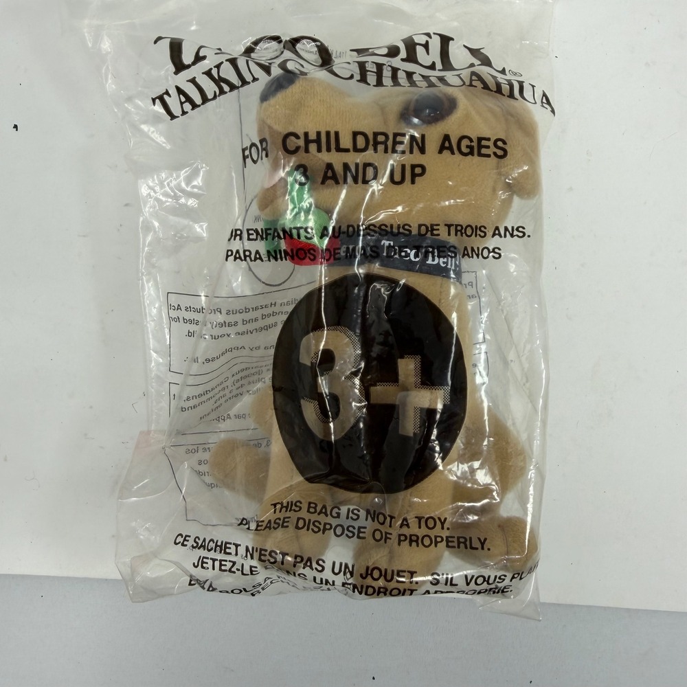 Vintage Taco Bell Talking Chihuahua Plush Toy Sealed in Bag with Rose 1990s
